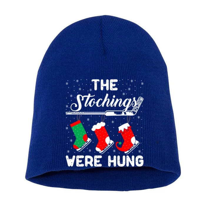 Hockey Sticks Were Hung Santa Ice Hockey Game Lover Xmas Meaningful Gift Short Acrylic Beanie