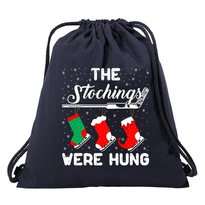 Hockey Sticks Were Hung Santa Ice Hockey Game Lover Xmas Meaningful Gift Drawstring Bag