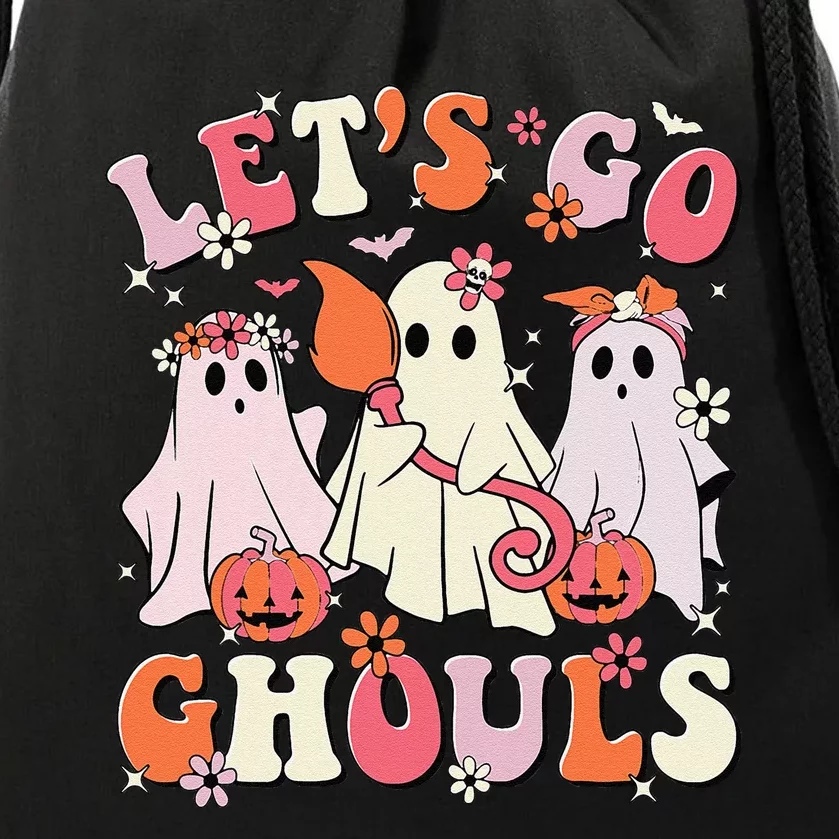 Halloween Shirts Women Lets Go Ghouls Halloween Ghost Spooky Gift Drawstring Bag