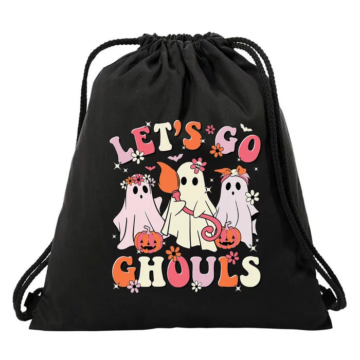 Halloween Shirts Women Lets Go Ghouls Halloween Ghost Spooky Gift Drawstring Bag