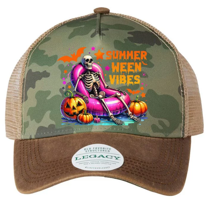 Halloween Summer Ween Vibes Summer Vacation Skeleton Float Legacy Tie Dye Trucker Hat