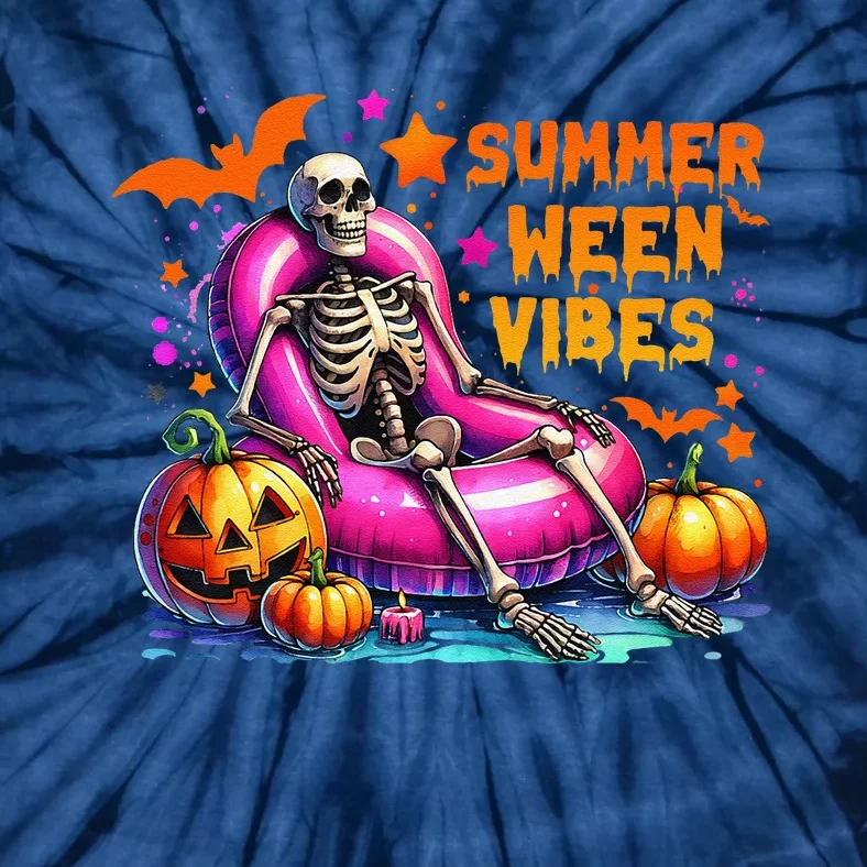 Halloween Summer Ween Vibes Summer Vacation Skeleton Float Tie-Dye T-Shirt