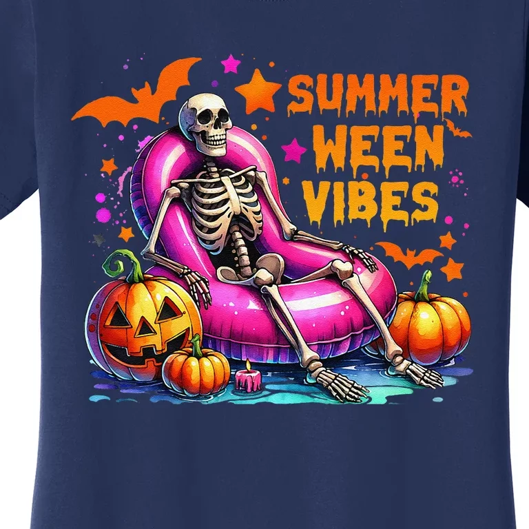 Halloween Summer Ween Vibes Summer Vacation Skeleton Float Women's T-Shirt