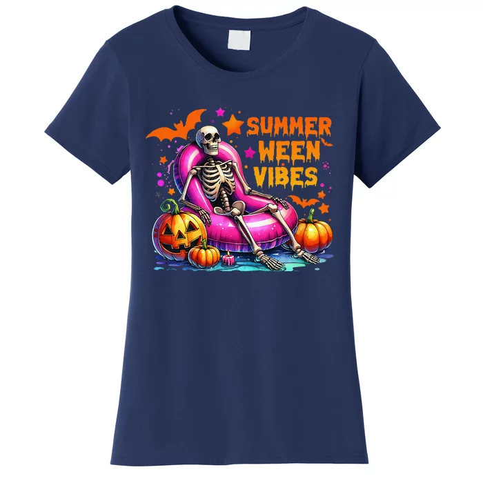 Halloween Summer Ween Vibes Summer Vacation Skeleton Float Women's T-Shirt