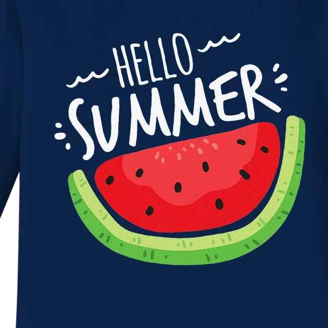 Hello Summer Watermelon Funny Summer Break Vacation Cool Baby Long Sleeve Bodysuit