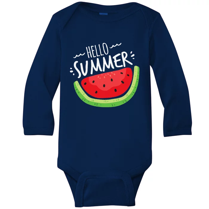 Hello Summer Watermelon Funny Summer Break Vacation Cool Baby Long Sleeve Bodysuit