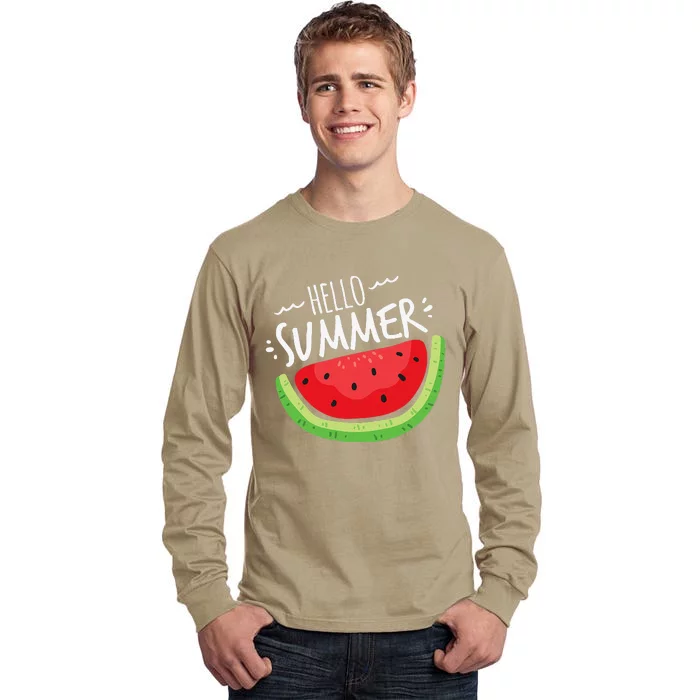 Hello Summer Watermelon Funny Summer Break Vacation Cool Tall Long Sleeve T-Shirt