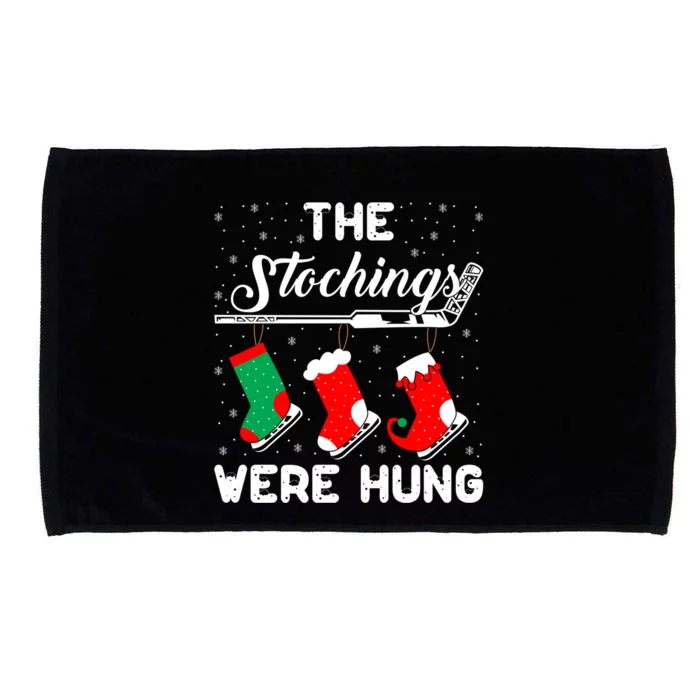 Hockey Sticks Were Hung Santa Ice Hockey Game Lover Xmas Funny Gift Microfiber Hand Towel