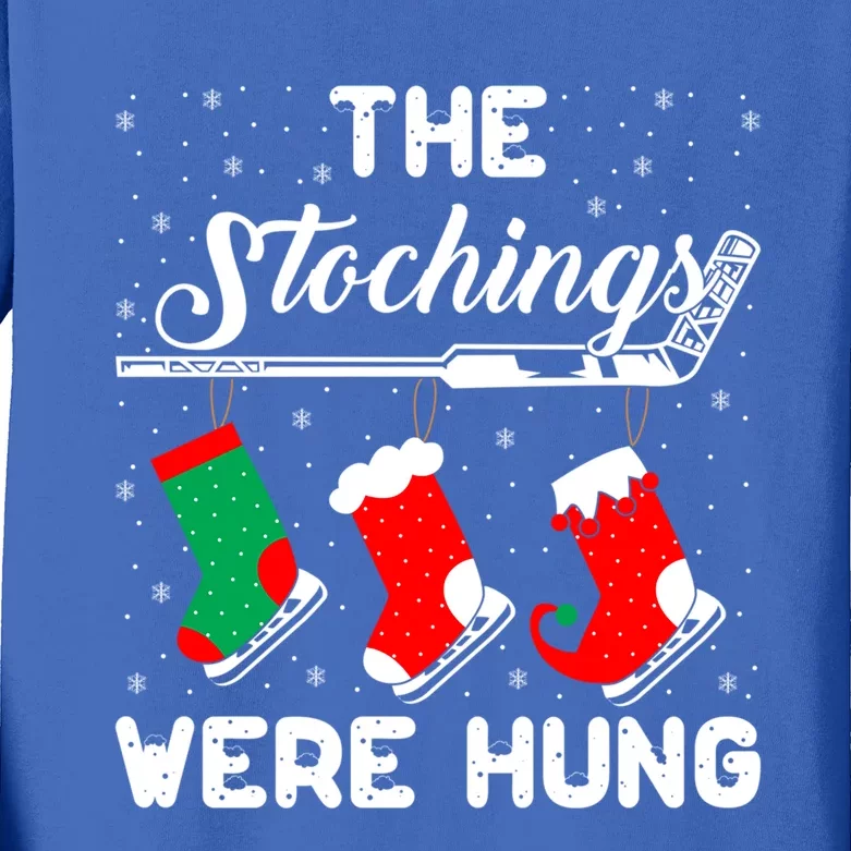 Hockey Sticks Were Hung Santa Ice Hockey Game Lover Xmas Funny Gift Kids Long Sleeve Shirt