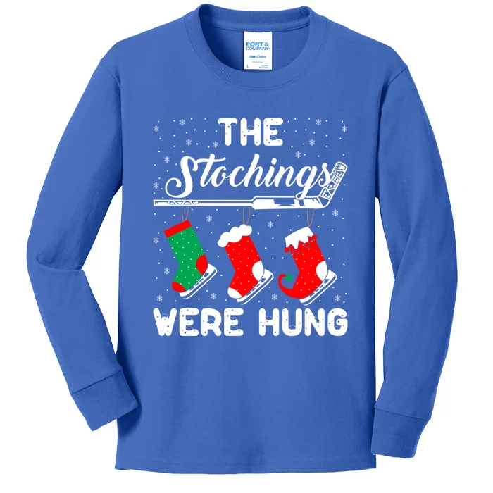 Hockey Sticks Were Hung Santa Ice Hockey Game Lover Xmas Funny Gift Kids Long Sleeve Shirt