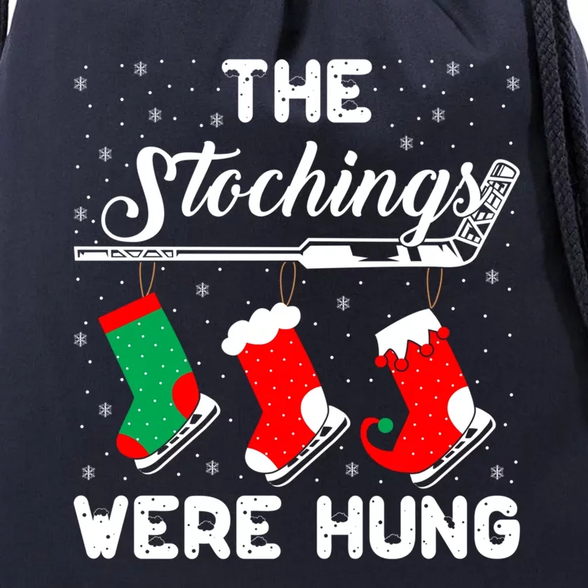 Hockey Sticks Were Hung Santa Ice Hockey Game Lover Xmas Funny Gift Drawstring Bag