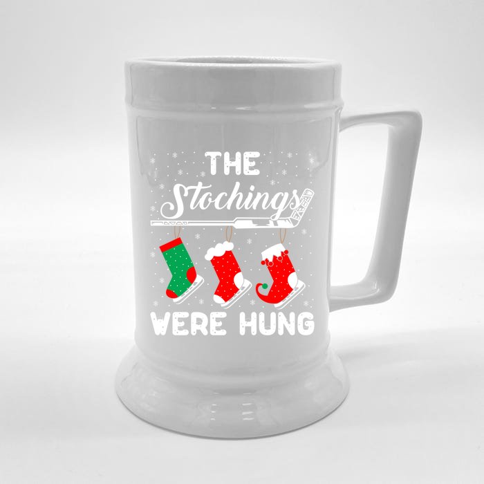 Hockey Sticks Were Hung Santa Ice Hockey Game Lover Xmas Funny Gift Front & Back Beer Stein