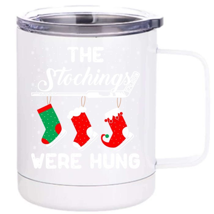 Hockey Sticks Were Hung Santa Ice Hockey Game Lover Xmas Funny Gift Front & Back 12oz Stainless Steel Tumbler Cup