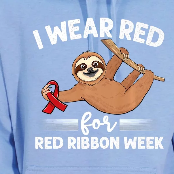 Hanging Sloth We Wear Red For Red Ribbon Week Awareness Unisex Surf Hoodie