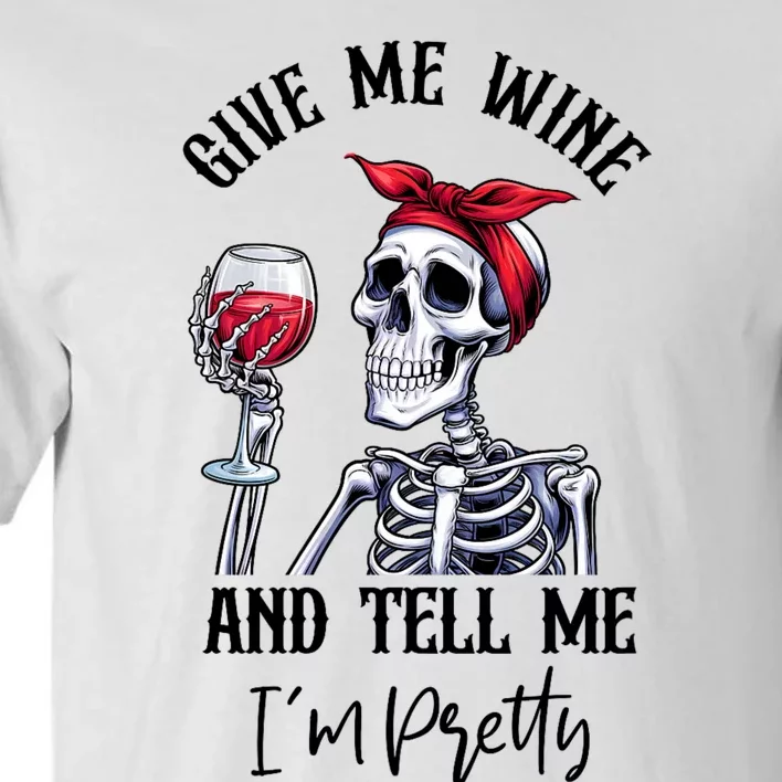 Halloween Skeleton With Red Wine Wine Glass Funny Halloween Tall T-Shirt