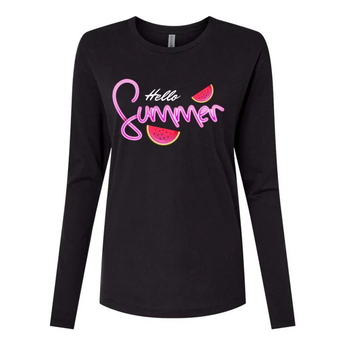 Hello Summer Watermelon Retro Womens Cotton Relaxed Long Sleeve T-Shirt