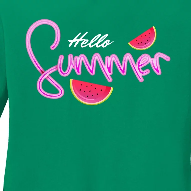 Hello Summer Watermelon Retro Ladies Long Sleeve Shirt