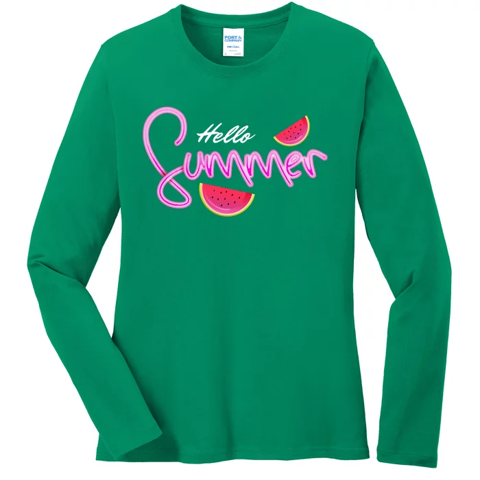 Hello Summer Watermelon Retro Ladies Long Sleeve Shirt