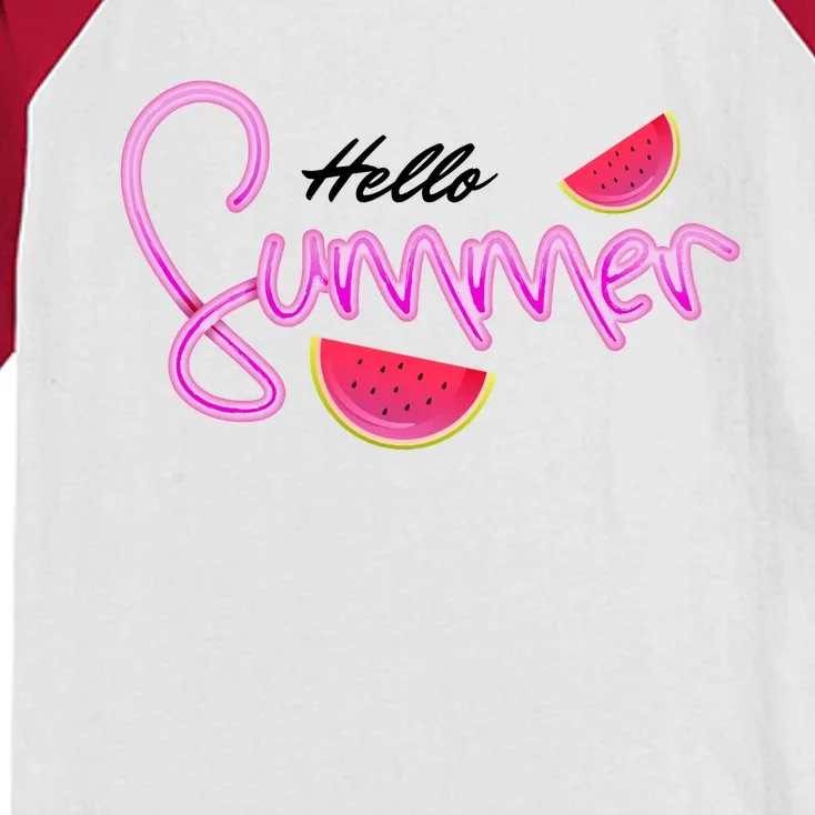 Hello Summer Watermelon Retro Kids Colorblock Raglan Jersey