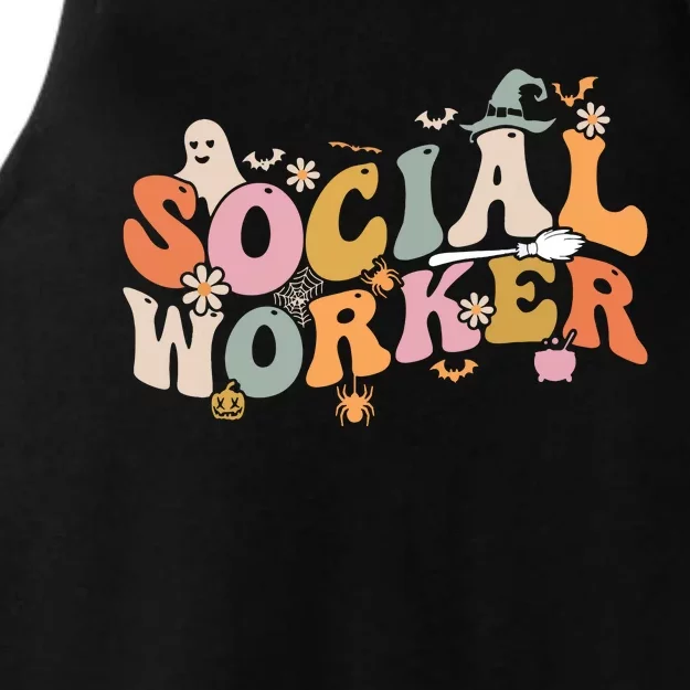 Halloween Social Worker Spooky Ghost Spooky Season Ladies Tri-Blend Wicking Tank