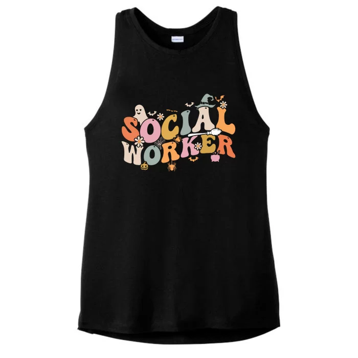 Halloween Social Worker Spooky Ghost Spooky Season Ladies Tri-Blend Wicking Tank