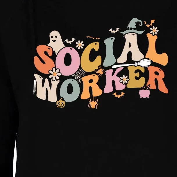 Halloween Social Worker Spooky Ghost Spooky Season Womens Funnel Neck Pullover Hood