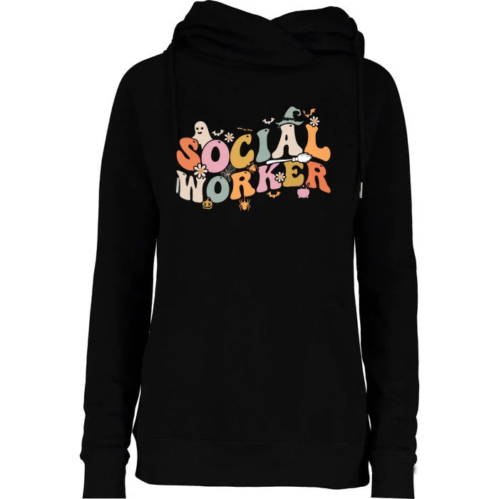 Halloween Social Worker Spooky Ghost Spooky Season Womens Funnel Neck Pullover Hood