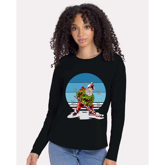 Hockey Santa Winter Sunset Peppermint Candy Hockey Stick Cool Gift Womens Cotton Relaxed Long Sleeve T-Shirt