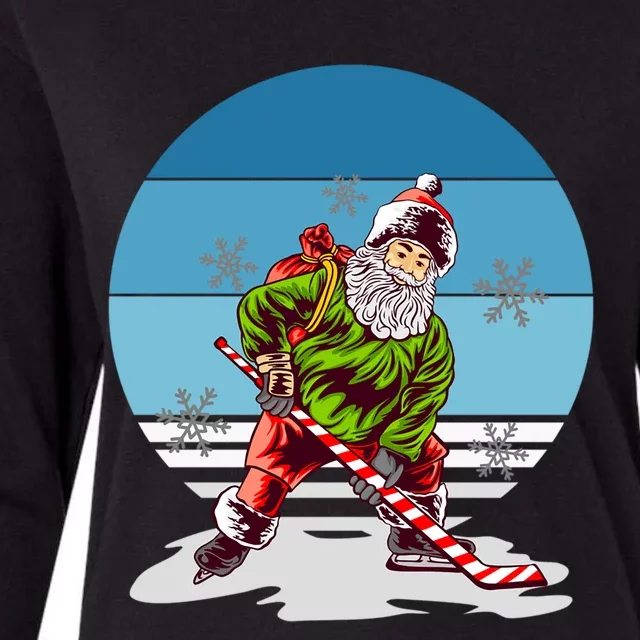 Hockey Santa Winter Sunset Peppermint Candy Hockey Stick Cool Gift Womens Cotton Relaxed Long Sleeve T-Shirt