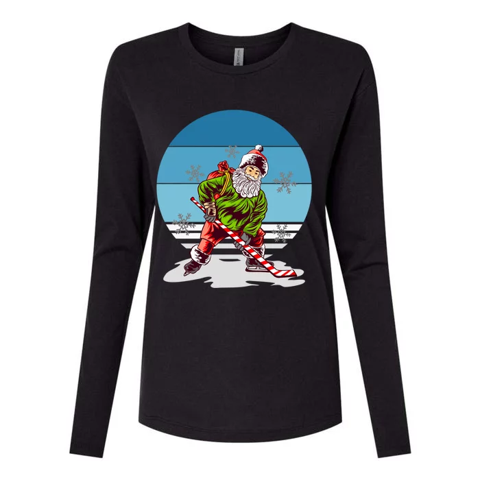 Hockey Santa Winter Sunset Peppermint Candy Hockey Stick Cool Gift Womens Cotton Relaxed Long Sleeve T-Shirt