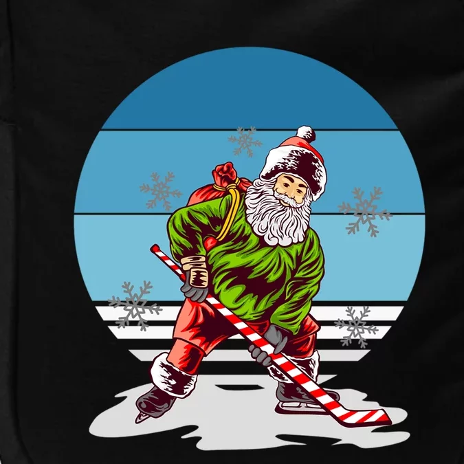 Hockey Santa Winter Sunset Peppermint Candy Hockey Stick Cool Gift Impact Tech Backpack