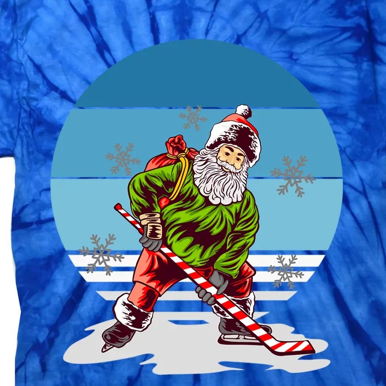 Hockey Santa Winter Sunset Peppermint Candy Hockey Stick Cool Gift Tie-Dye T-Shirt