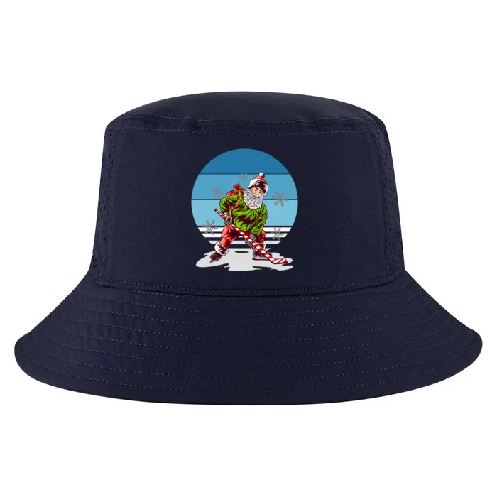 Hockey Santa Winter Sunset Peppermint Candy Hockey Stick Cool Gift Cool Comfort Performance Bucket Hat