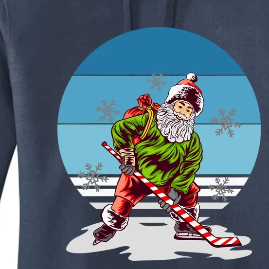 Hockey Santa Winter Sunset Peppermint Candy Hockey Stick Cool Gift Women's Pullover Hoodie