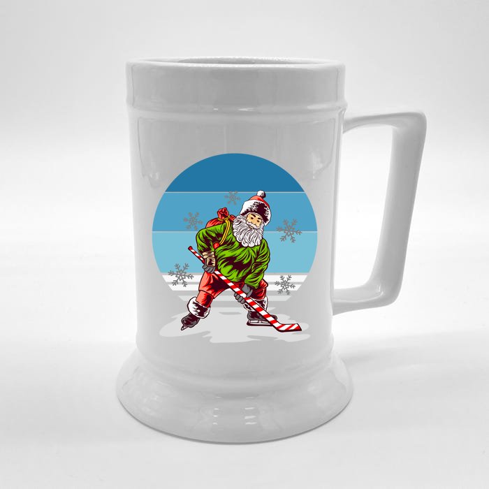 Hockey Santa Winter Sunset Peppermint Candy Hockey Stick Cool Gift Front & Back Beer Stein