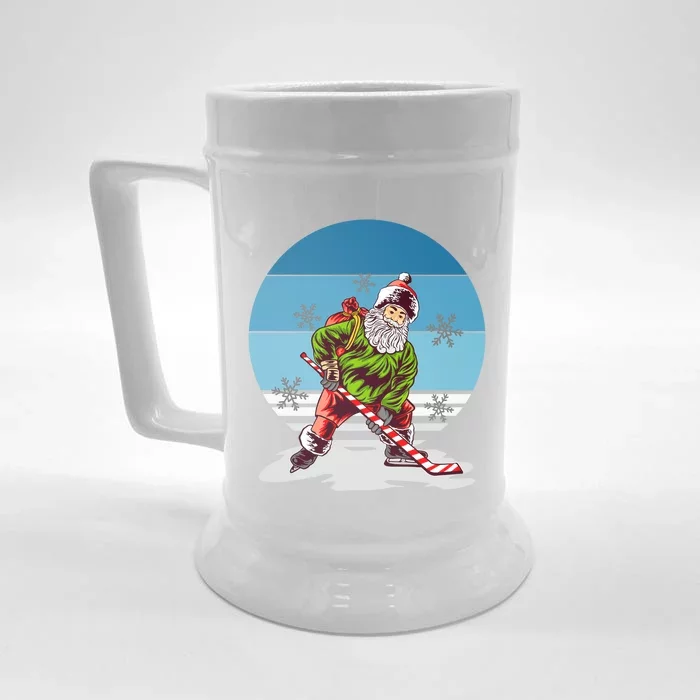 Hockey Santa Winter Sunset Peppermint Candy Hockey Stick Cool Gift Front & Back Beer Stein