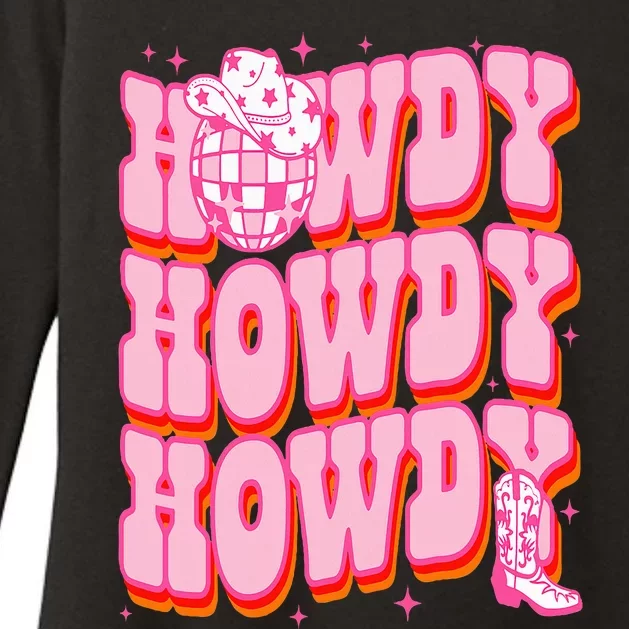 Howdy Southern Western Girl Country Rodeo Pink Disco Cowgirl Womens CVC Long Sleeve Shirt