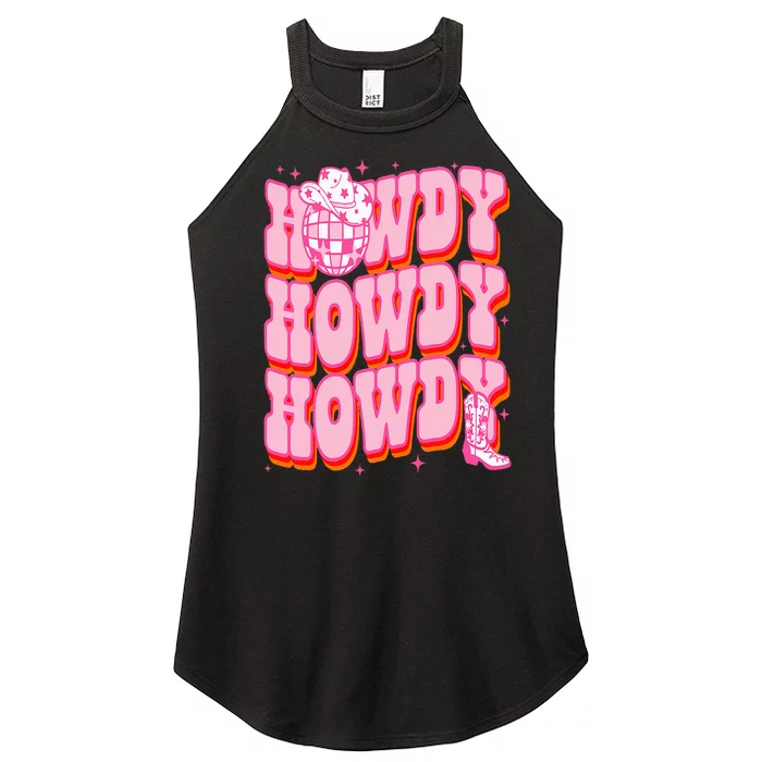 Howdy Southern Western Girl Country Rodeo Pink Disco Cowgirl Women’s Perfect Tri Rocker Tank