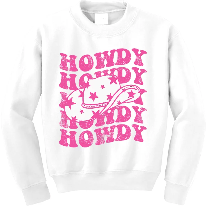 Howdy Southern Western Girl Country Rodeo Pink Cowgirl Retro Kids Sweatshirt