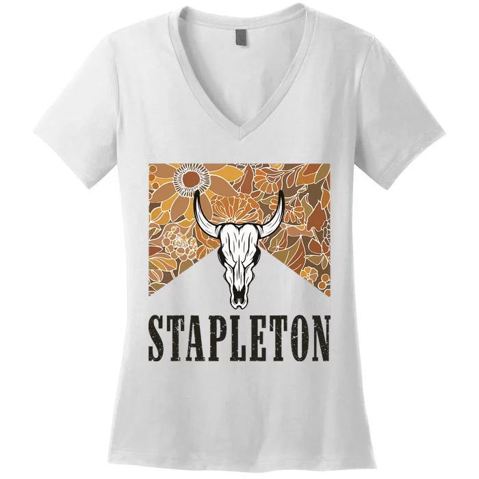 Howdy S.T.A.P.L.E.T.O.N Western S.T.A.P.L.E.T.O.N Punchy Cowboy Style Women's V-Neck T-Shirt