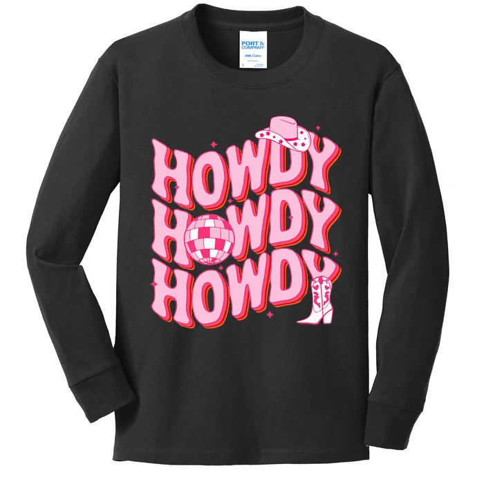 Howdy Southern Western Girl Country Rodeo Cowgirl Disco Kids Long Sleeve Shirt