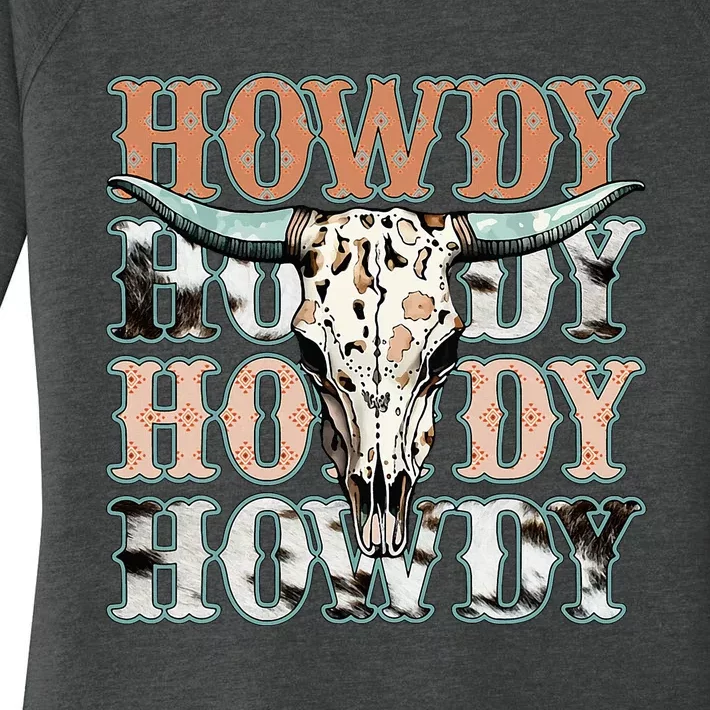 Howdy Southern Western Cow Country Rodeo Cowgirl Women's Perfect Tri Tunic Long Sleeve Shirt