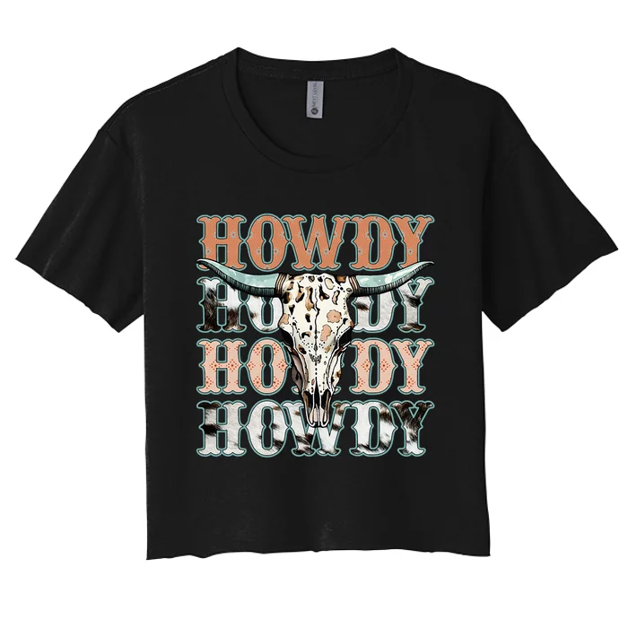 Howdy Southern Western Cow Country Rodeo Cowgirl Women's Crop Top Tee