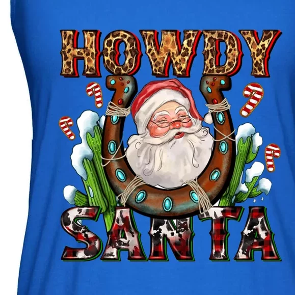 Howdy Santa With Horseshoe Cow Cow Western Christmas Gift Ladies Essential Flowy Tank