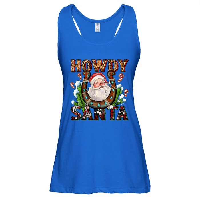 Howdy Santa With Horseshoe Cow Cow Western Christmas Gift Ladies Essential Flowy Tank