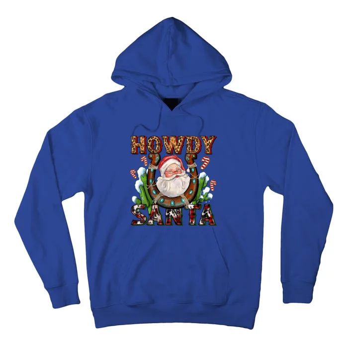 Howdy Santa With Horseshoe Cow Cow Western Christmas Gift Tall Hoodie