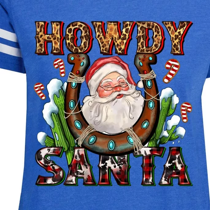 Howdy Santa With Horseshoe Cow Cow Western Christmas Gift Enza Ladies Jersey Football T-Shirt