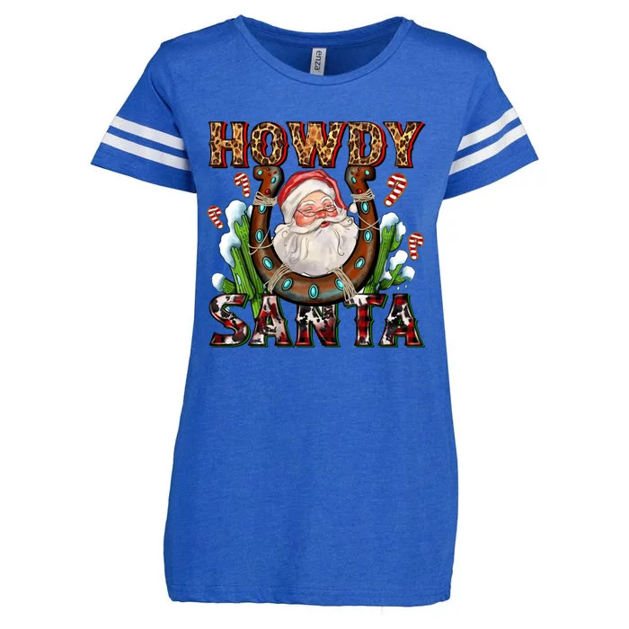 Howdy Santa With Horseshoe Cow Cow Western Christmas Gift Enza Ladies Jersey Football T-Shirt