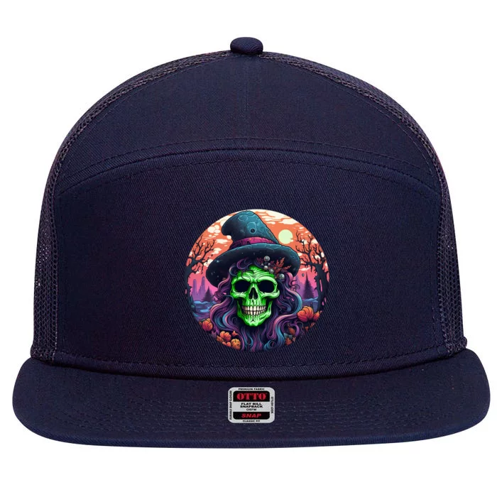 Halloween Scary Witch Face Trick Treat Gift 7 Panel Mesh Trucker Snapback Hat