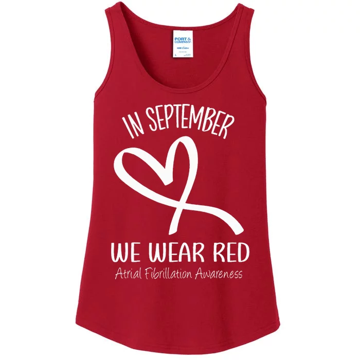 Heart September We Wear Red Atrial Fibrillation Awareness Ladies Essential Tank